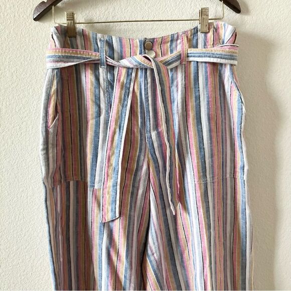 Seven7 Colorful Striped Vacation Summer Linen Blend Belted Wide Leg Pants Sz 10 - Picture 4 of 10